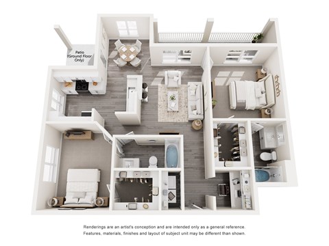 Floor plan for 2 beds, 2 baths, 1095 sqft